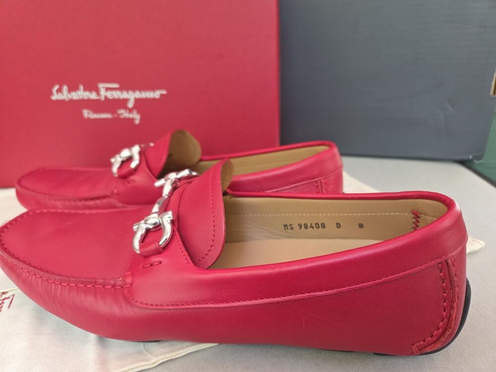 SALVATORE FERRAGAMO Size 8D'Parigi' Red Leather Men's Loafers